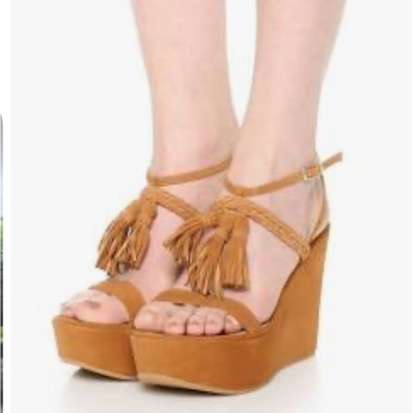 Stuart Weitzman Tassel Suede Wedge Sandals - Picture 5 of 9